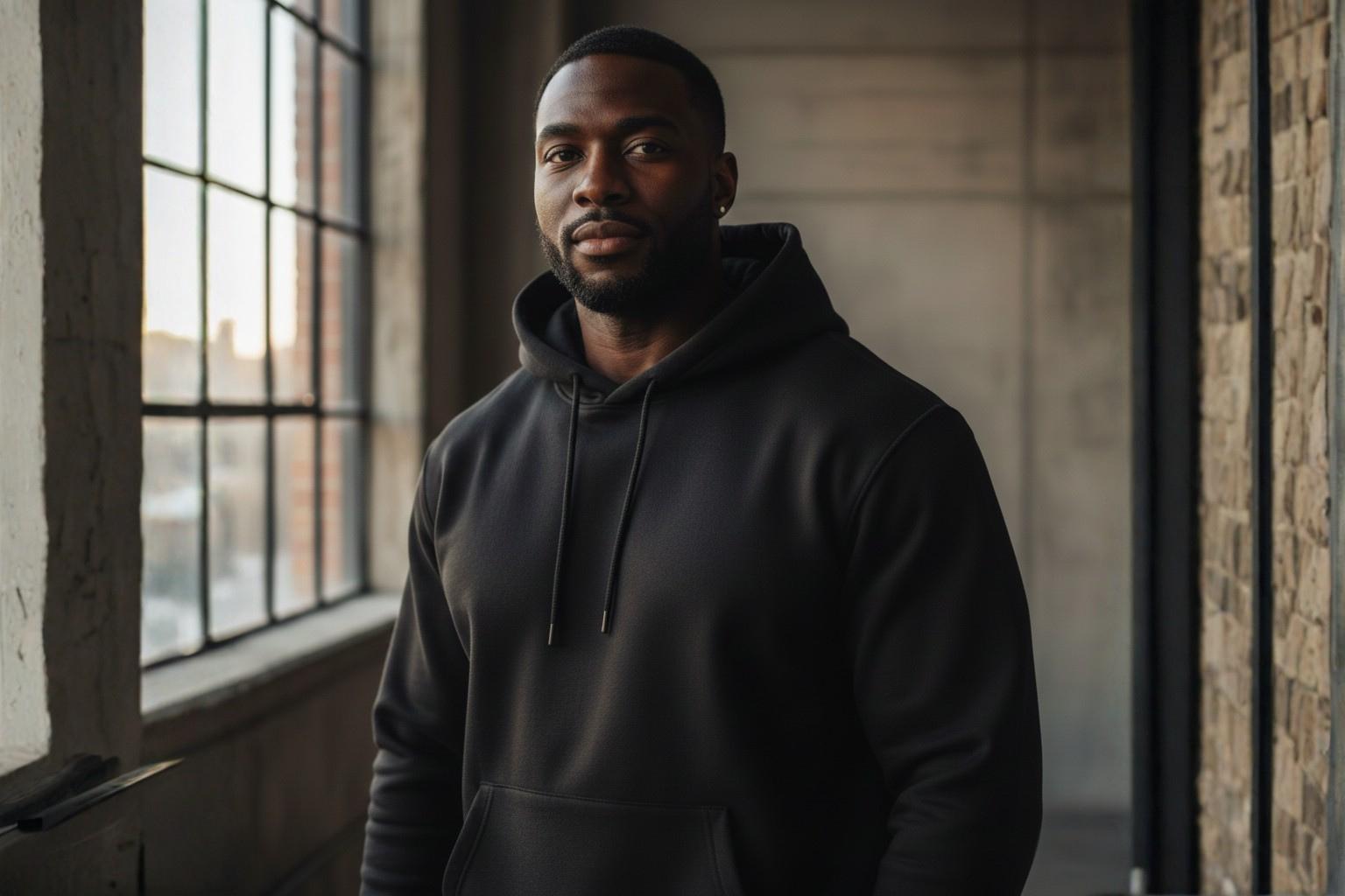 Vêtement homme grande taille streetwear porté par un modèle en sweat à capuche