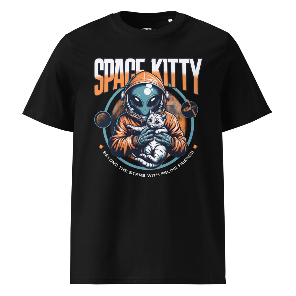T-shirt Space Kitty TRESSOI — Noir, vue face | T-shirt homme grande taille coton bio M à 5XL