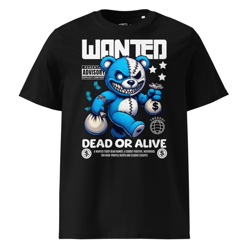 T-shirt Wanted TRESSOI — Noir, vue face | T-shirt homme grande taille coton bio M à 5XL